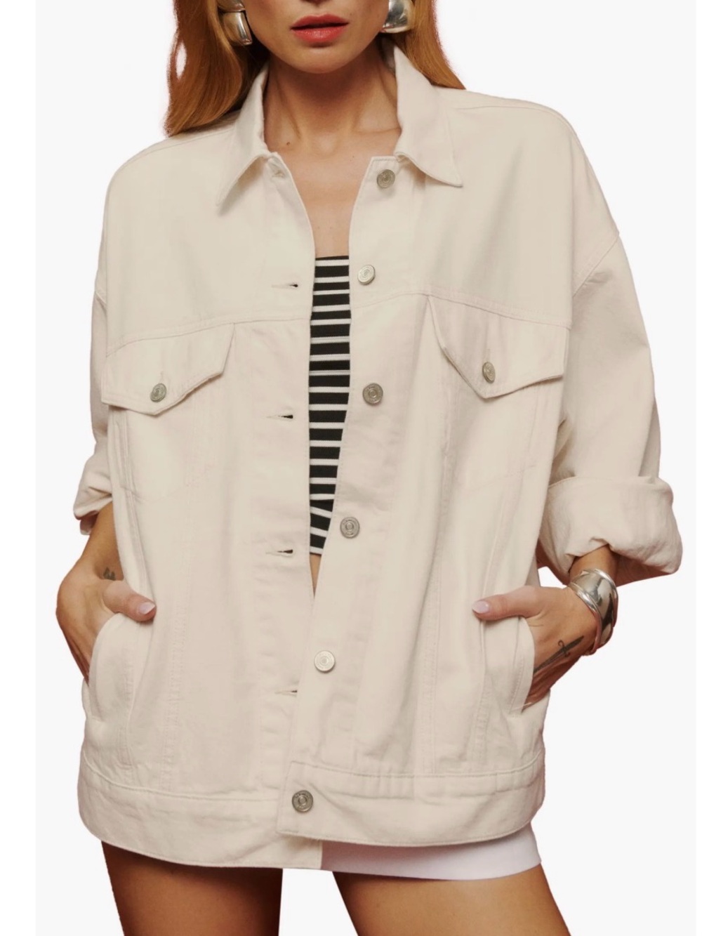 Reformation Brooks Oversize Organic Cotton Denim Jacket in Fior De Latte